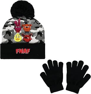 Five Nights at Freddy's Character Heads Youth Camouflage Cap and Magic Gloves, Grey, One Size, grey, One Size