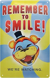 Five Nights at Freddy’s Tin Sign – Officially Licensed Horror Wall Art – “Remember to Smile, We’re Watching!” – Metal Collectible Décor for Gamers & Fans – 280 x 175mm