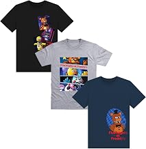 FIVE NIGHTS AT FREDDY'S 3-Pack Kids T-Shirts – 100% Cotton, Multipack, Short Sleeve – Freddy Fazbear, Chica, and Funtime Foxy Designs – Sizes 7-8 to 14-15 Years