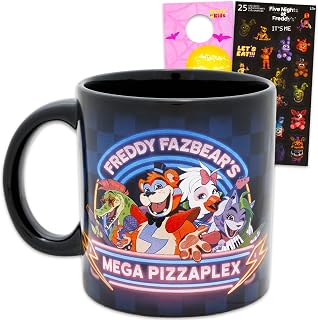 Five Nights at Freddy's Drinkware Bundle – Bundle with Freddy Fazbear’s Mega PizzaPlex 16 oz Black Ceramic Mug Plus More | FNAF Home Decor