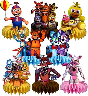 8Pcs 5 Nights Honeycomb Table Centerpiece Freddy's Birthday Party Supplies Table Decorations for Kids Party Decorations