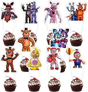 30pcs 5 Nights Cake Decorations with 30pcs Cupcake Toppers Party Supplies for Freddy's Themed Birthday Decorations
